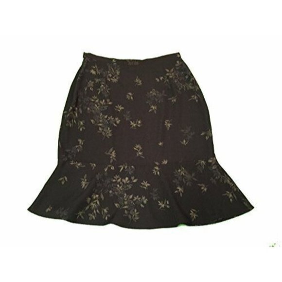 NWT Worthington Ruffle Skirt 8P 8 petite Brown‎ Floral Trumpet Straight Career - Picture 1 of 4